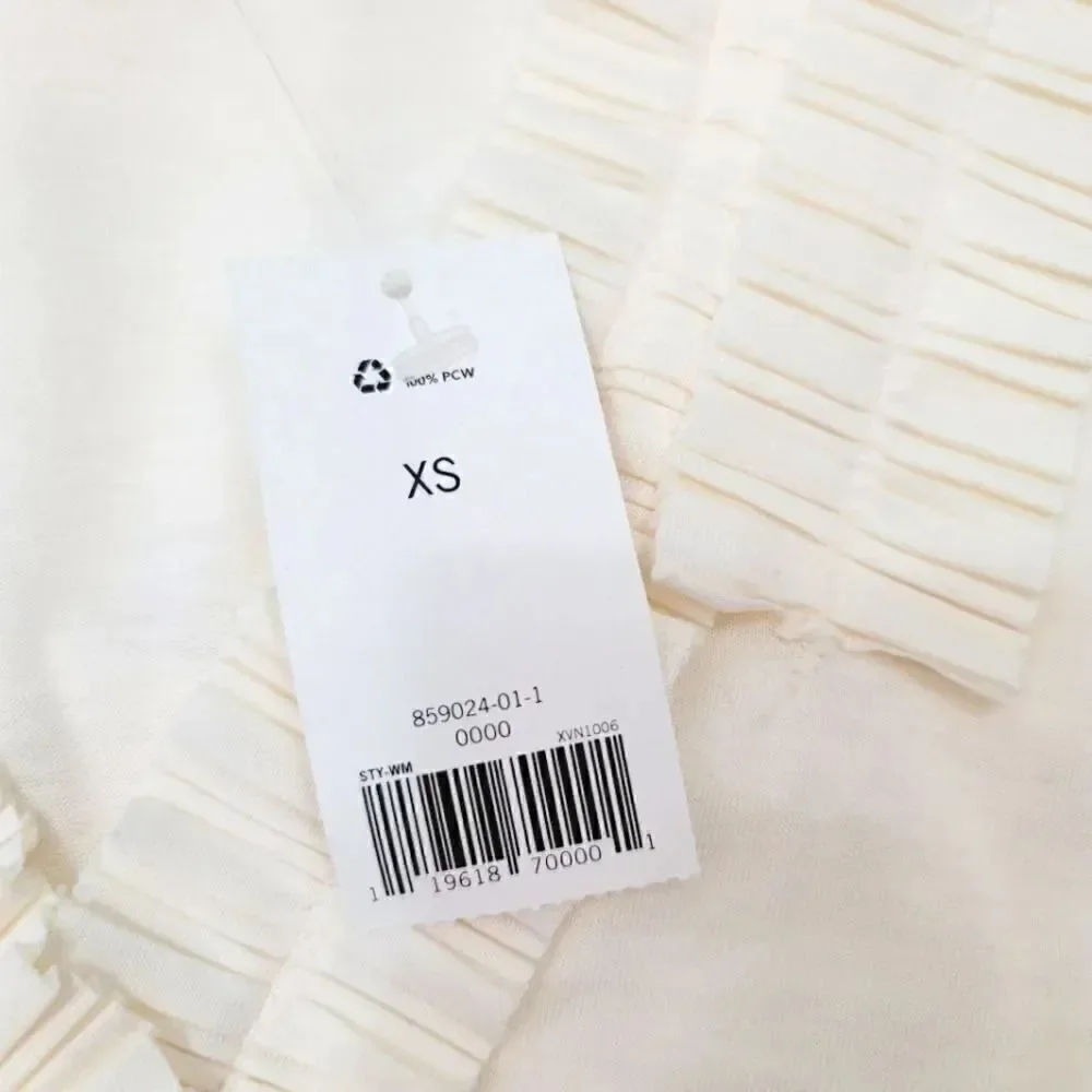 NEW Vintage Y2K Banana Republic Ruffle Pleat Flutter Sleeve Top In Ivory Size XS